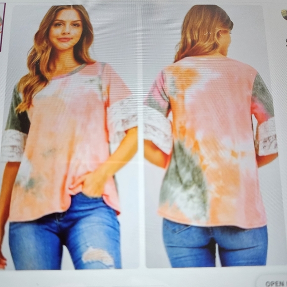 A Girl Thing Tie-Dye Top with Lace Sleeves - Picture 2 of 3